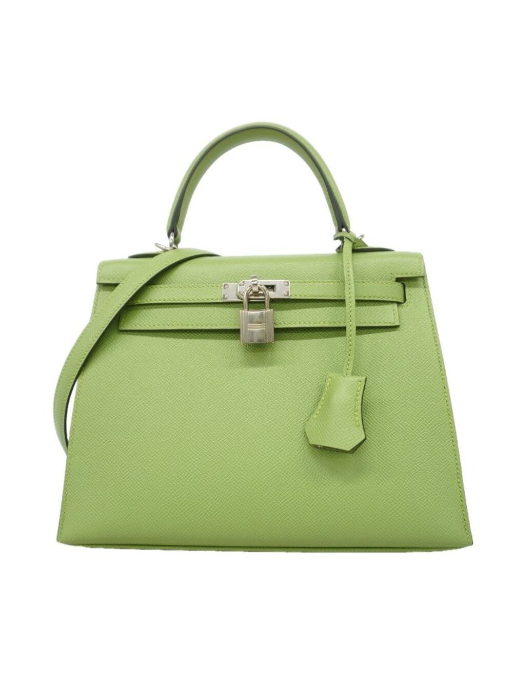 Hermes Handbag Kelly 25 Veau Epsom Vert Criquet Silver 2-Way Bag